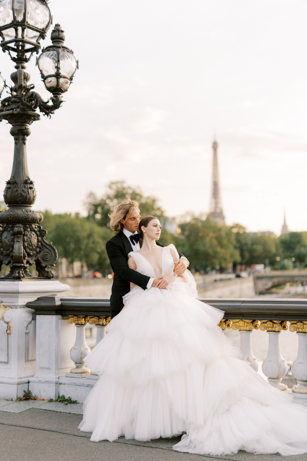 Fine-art film Wedding Photographers in Alexandre iii Bridge Paris | Chernogorov Photography Destination Wedding Photographers